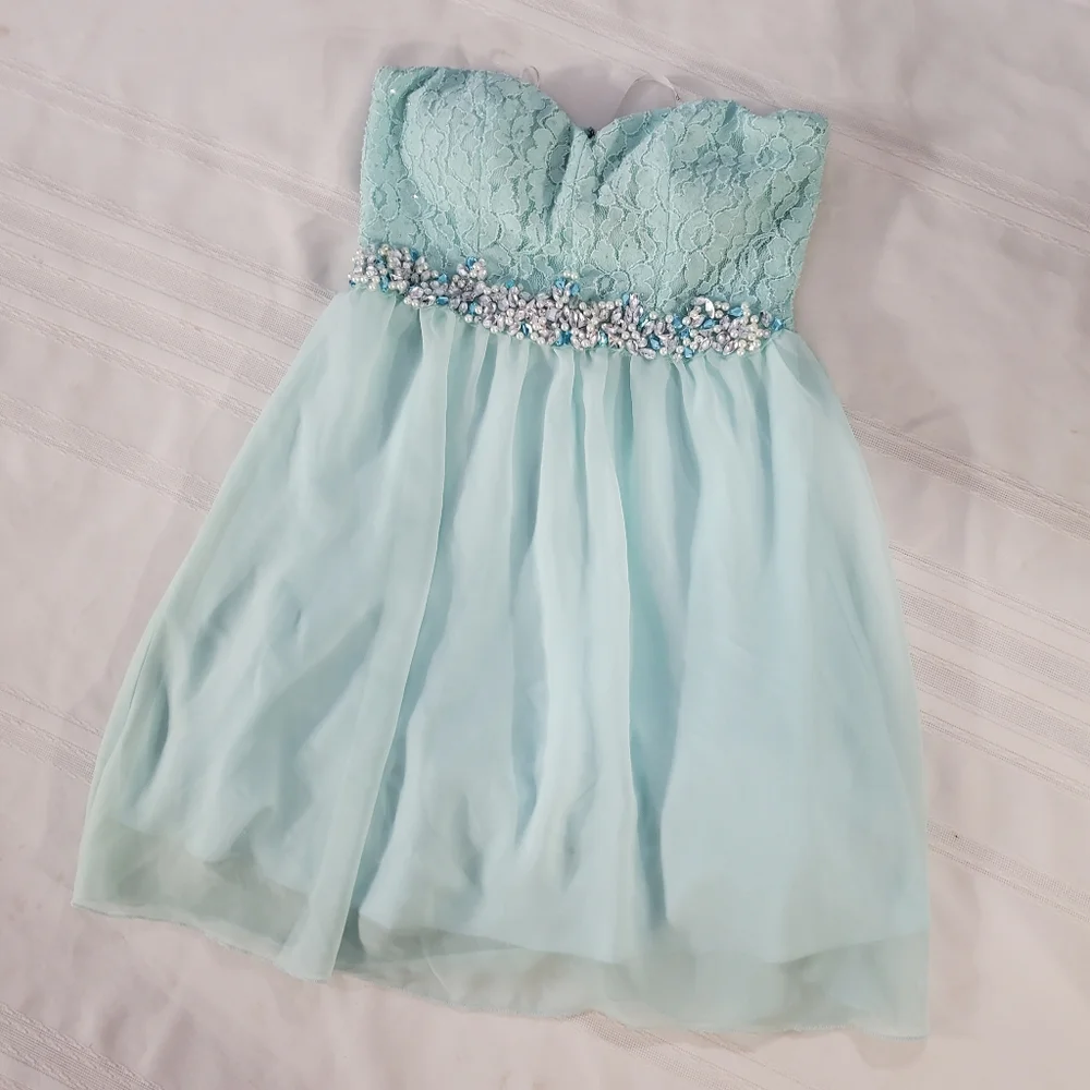 Speechless Beaded Rhinestones Chiffon Floral Lace Cocktail Mini Dress 3 Layered - Picture 1 of 8